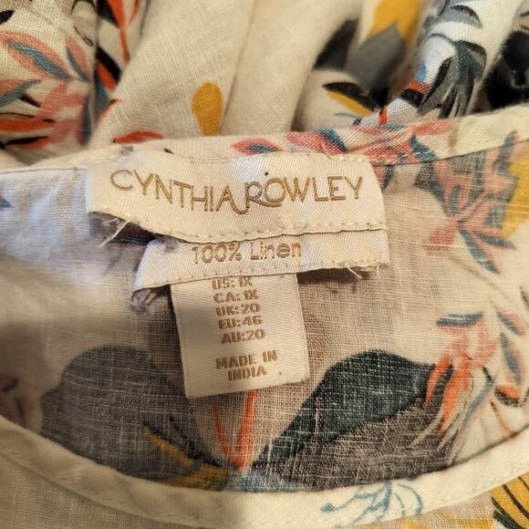 Cynthia Rowley Linen Top Floral Short Sleeves Hi Low Hem - Picture 10 of 10